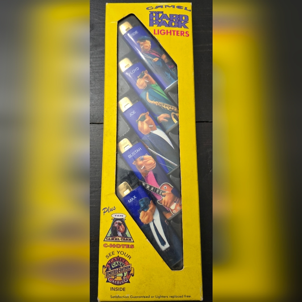 Vintage 1991 Camel The Hard Pack LIGHTERS Eddie Floyd Joe Bustah Max Unopen Box